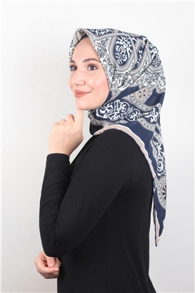 Piramit Krep Eşarp 116-0010-01 Lacivert