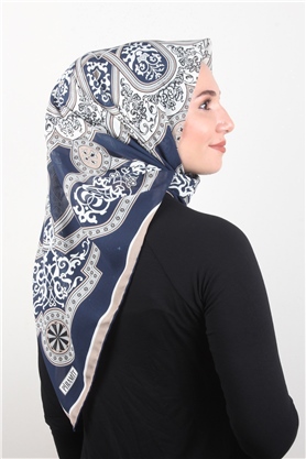 Piramit Krep Eşarp 116-0010-01 Lacivert