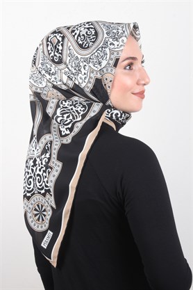 Piramit Krep Eşarp 116-0010-05 Siyah-Kahve