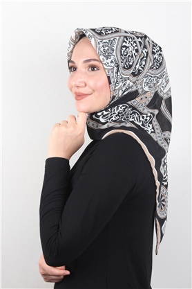 Piramit Krep Eşarp 116-0010-05 Siyah-Kahve