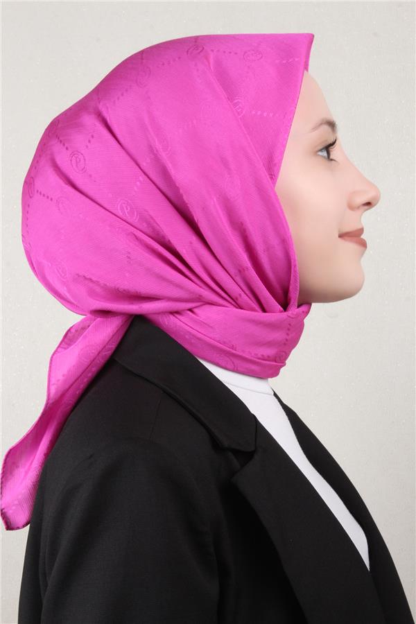 Piramit Monogram Eşarp 4117-10 Fuşya