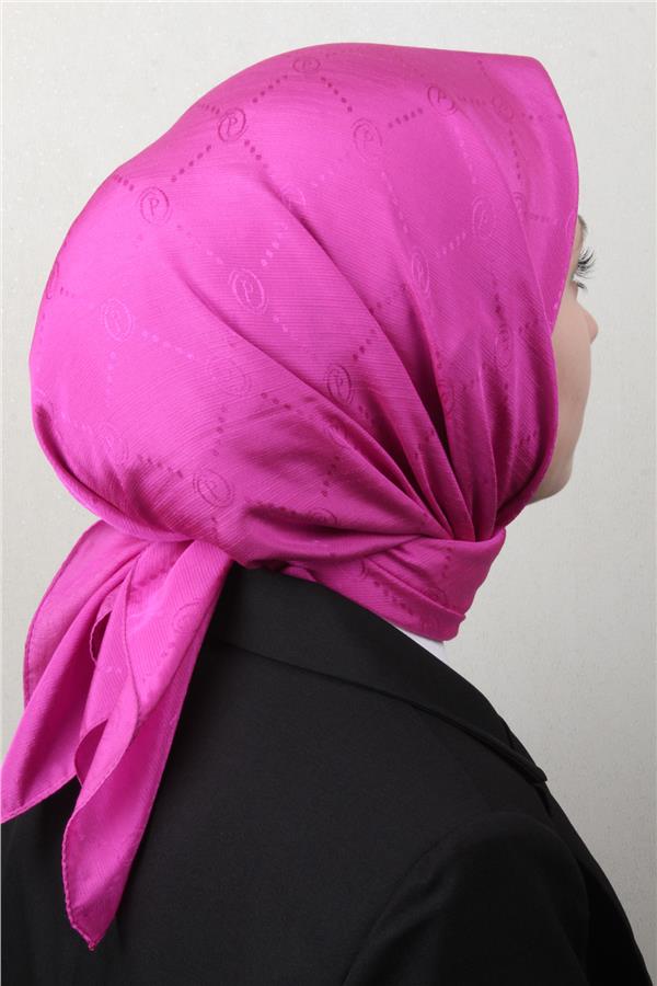 Piramit Monogram Eşarp 4117-10 Fuşya