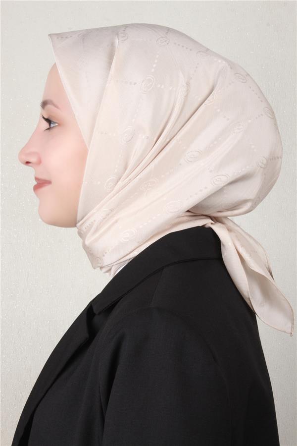 Piramit Monogram Eşarp 4117-15 Kemik