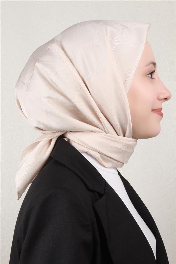 Piramit Monogram Eşarp 4117-15 Kemik