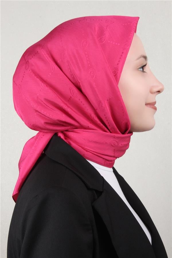 Piramit Monogram Eşarp 4117-23 Fuşya