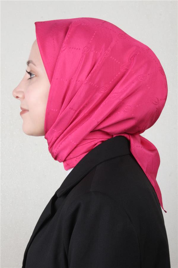 Piramit Monogram Eşarp 4117-23 Fuşya