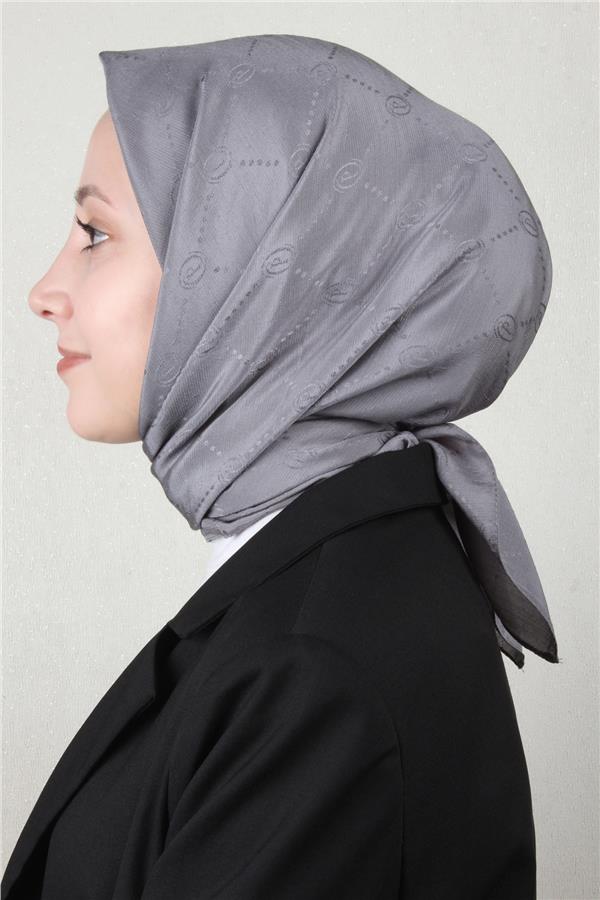 Piramit Monogram Eşarp 4117-24 Koyu Gri