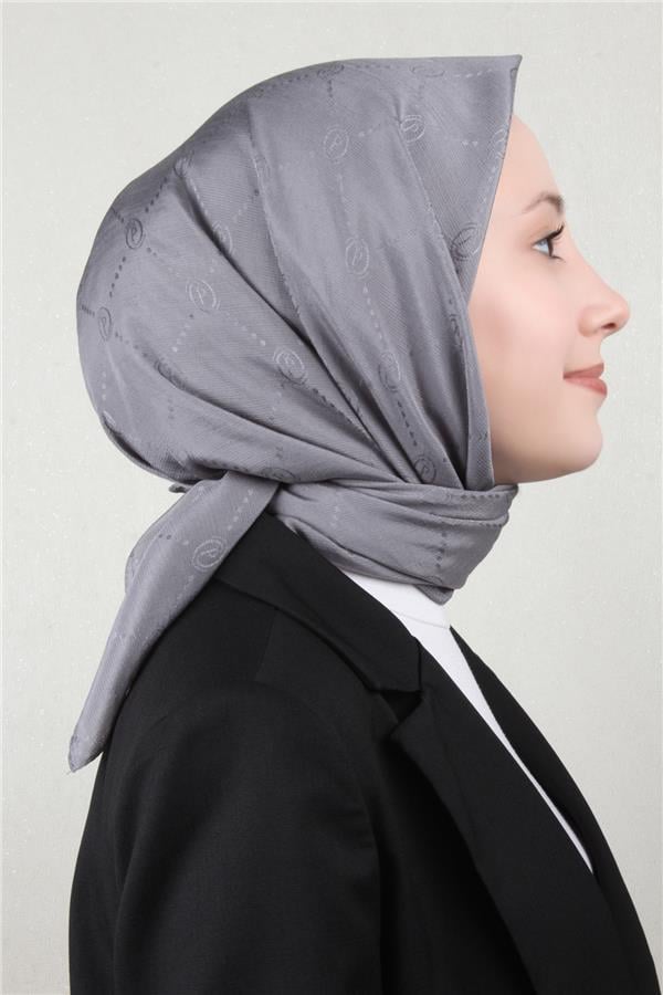 Piramit Monogram Eşarp 4117-24 Koyu Gri