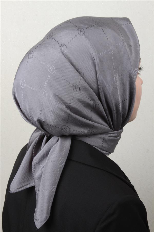 Piramit Monogram Eşarp 4117-24 Koyu Gri