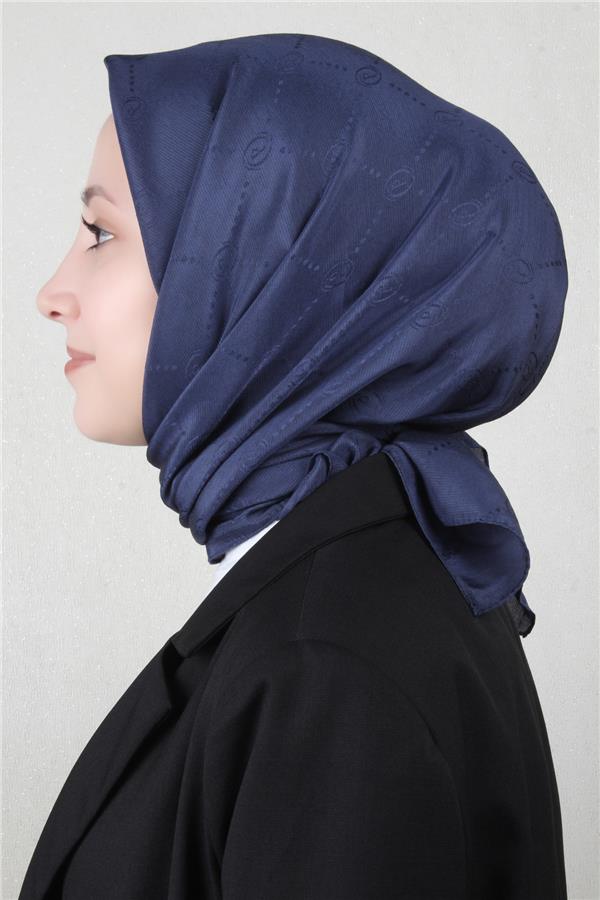 Piramit Monogram Eşarp 4117-25 Lacivert