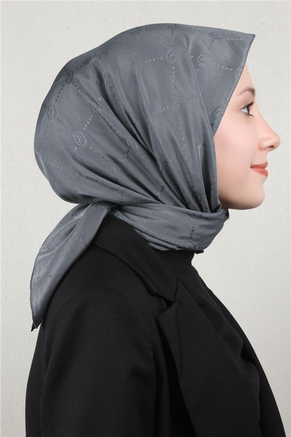 Piramit Monogram Eşarp 4117-3 Füme