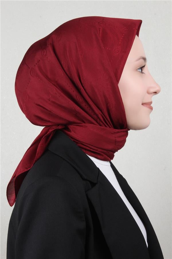 Piramit Monogram Eşarp 4117-30 Bordo