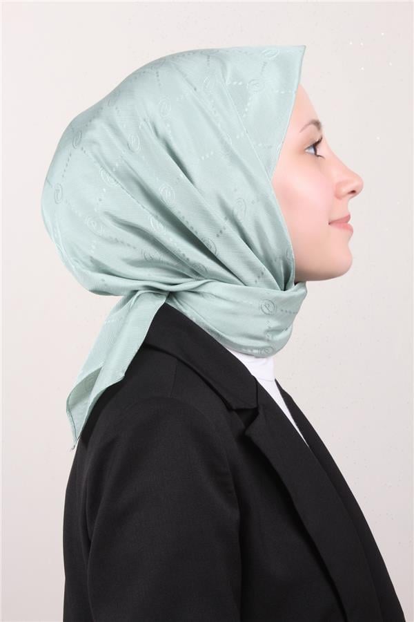 Piramit Monogram Eşarp 4117-32 Mint Yeşili