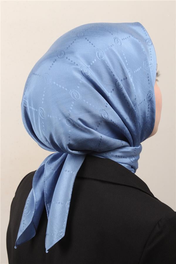 Piramit Monogram Eşarp 4117-33 Mavi