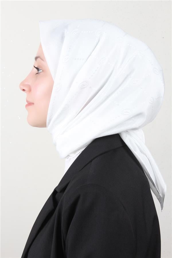 Piramit Monogram Eşarp 4117-34 Beyaz