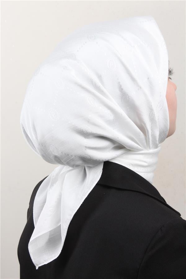 Piramit Monogram Eşarp 4117-34 Beyaz