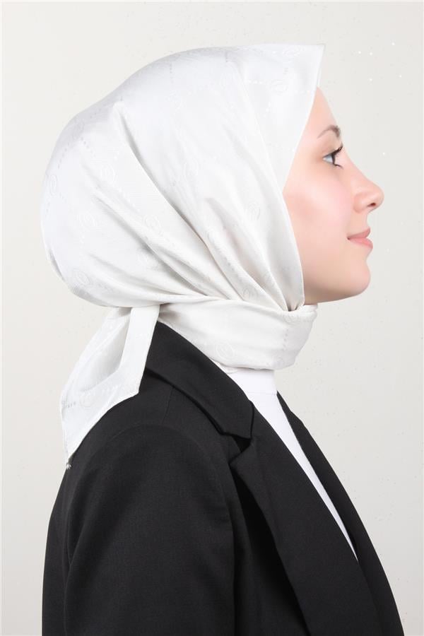Piramit Monogram Eşarp 4117-36 Kirli Beyaz