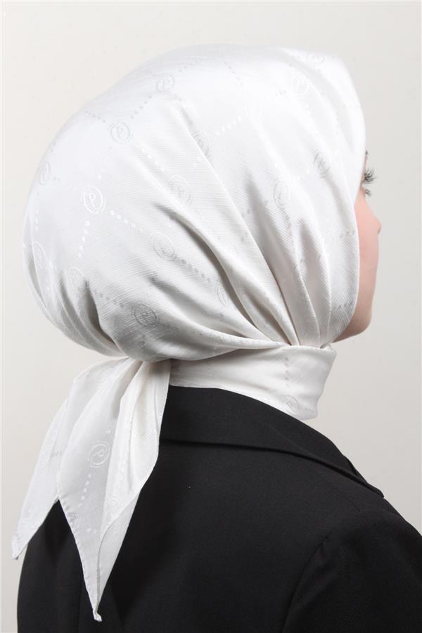 Piramit Monogram Eşarp 4117-36 Kirli Beyaz
