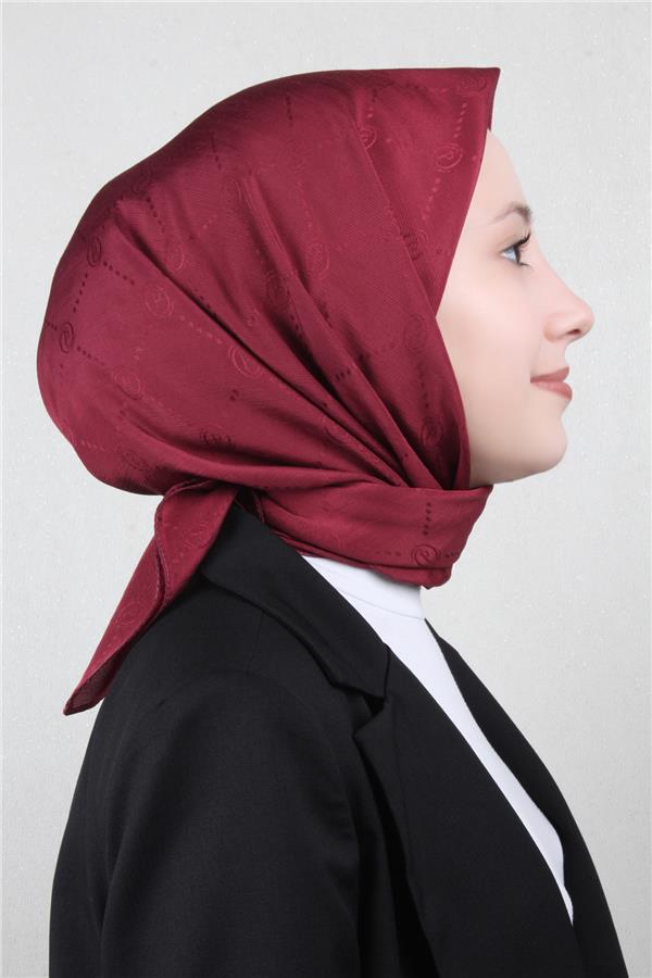 Piramit Monogram Eşarp 4117-5 Bordo
