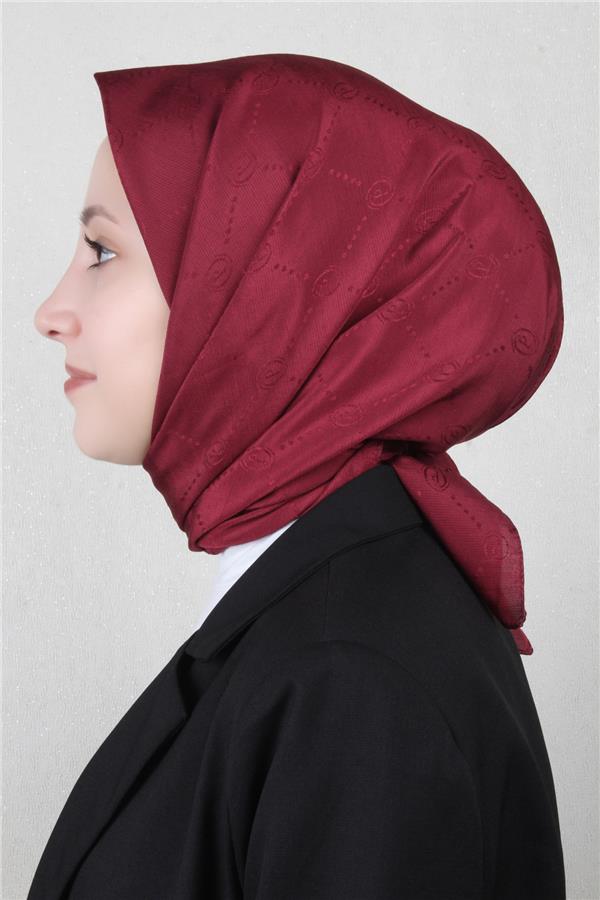Piramit Monogram Eşarp 4117-5 Bordo