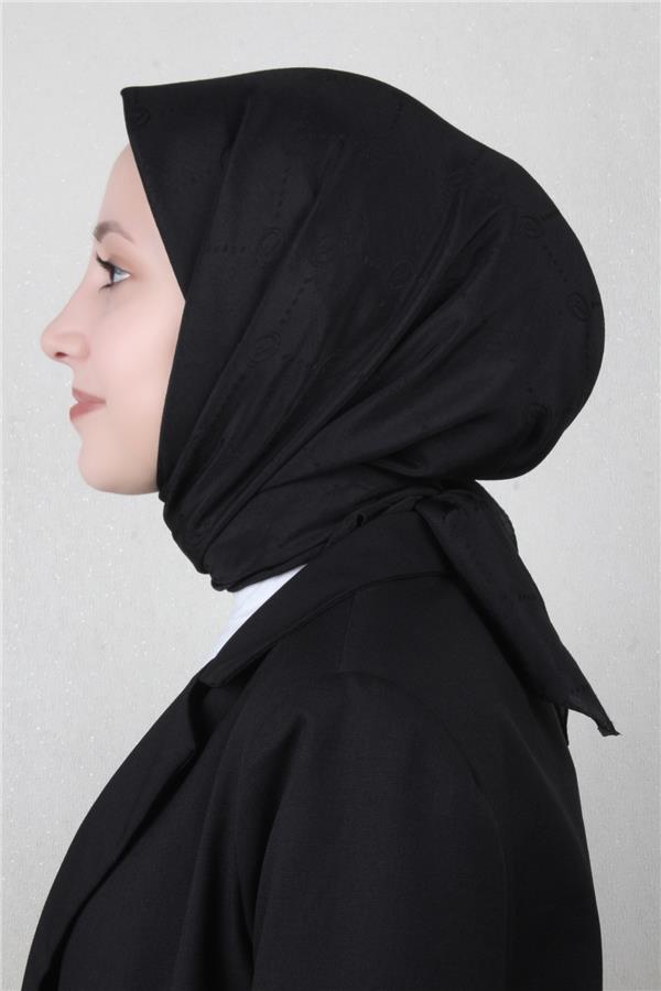 Piramit Monogram Eşarp 4117-6 Siyah