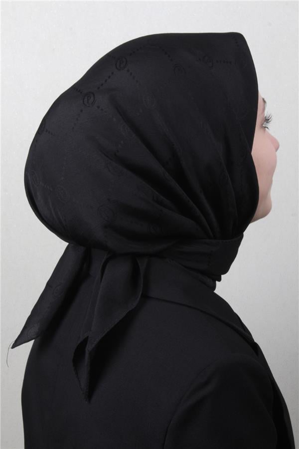 Piramit Monogram Eşarp 4117-6 Siyah