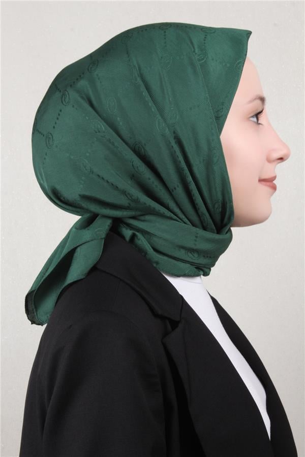 Piramit Monogram Eşarp 4117-7 Zümrüt