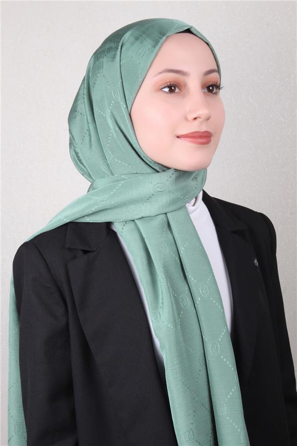 Piramit Monogram Şal 2889-12 Mint Yeşili