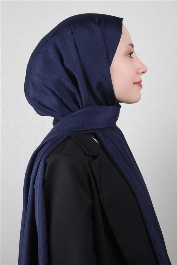 Piramit Monogram Şal 2889-15 Koyu Lacivert