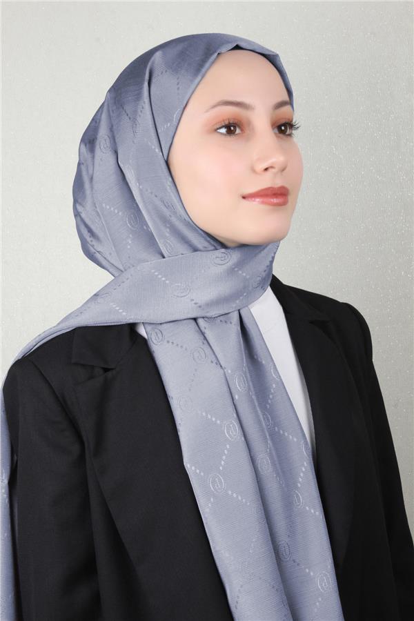 Piramit Monogram Şal 2889-16 Buz Mavisi