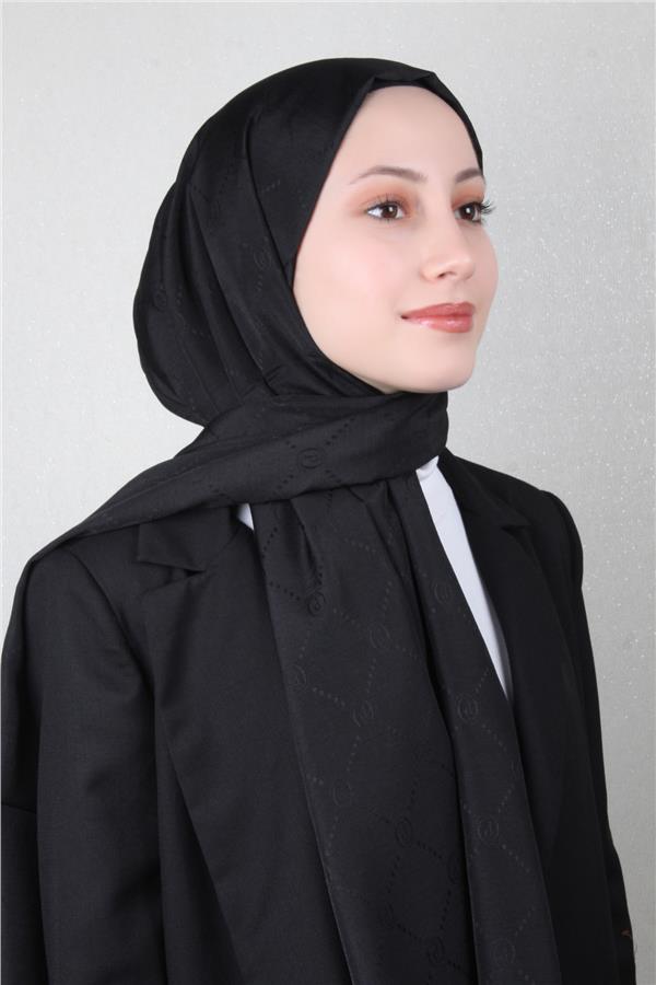 Piramit Monogram Şal 2889-18 Siyah