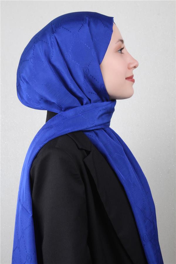 Piramit Monogram Şal 2889-3 Saks Mavisi