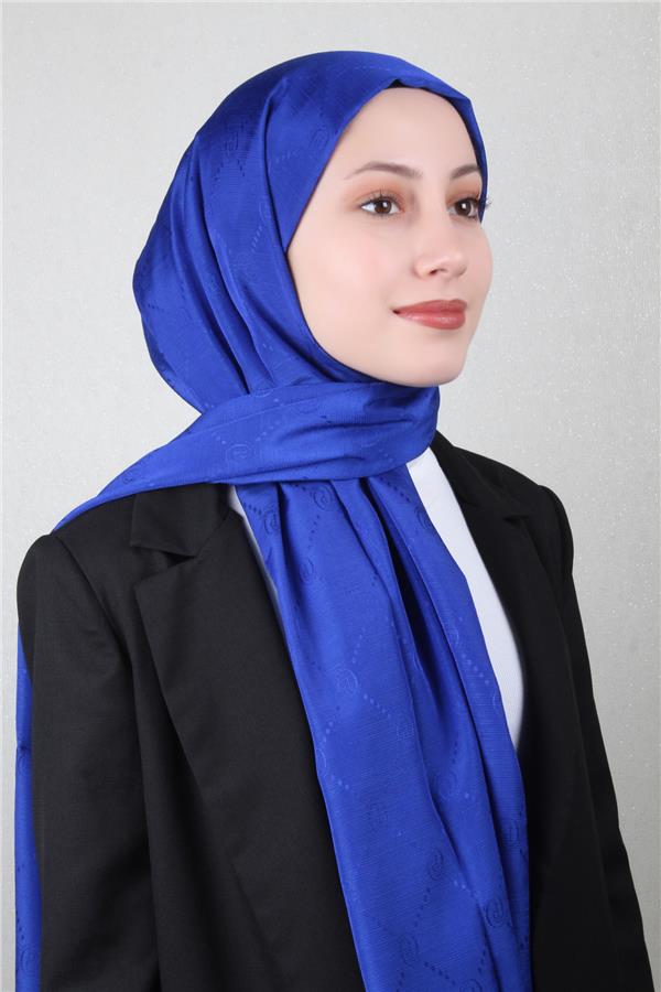Piramit Monogram Şal 2889-3 Saks Mavisi