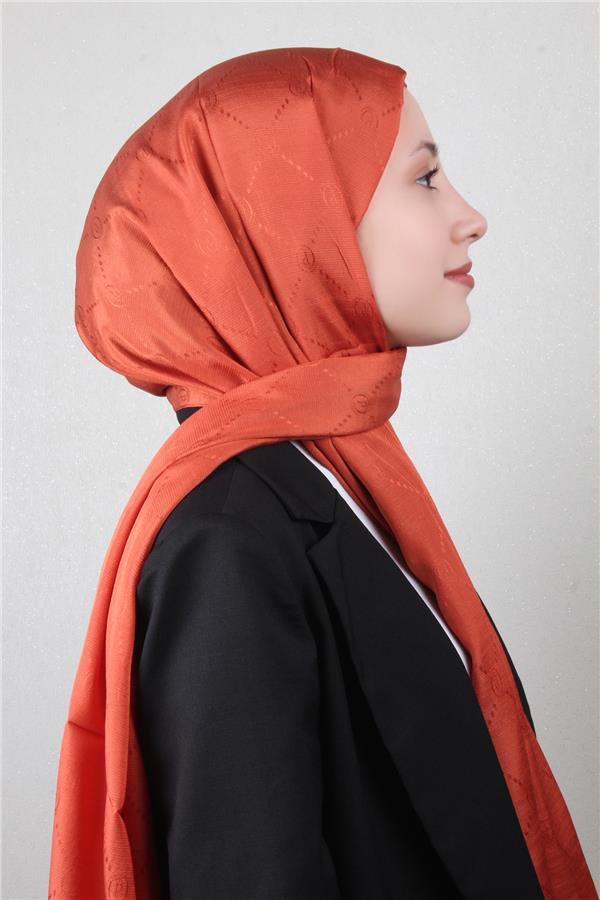 Piramit Monogram Şal 2889-7 Yanık Portakal