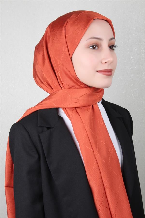 Piramit Monogram Şal 2889-7 Yanık Portakal