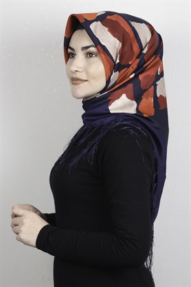 Piramit Püsküllü Eşarp 111-0067 Lacivert