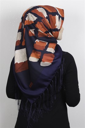 Piramit Püsküllü Eşarp 111-0067 Lacivert