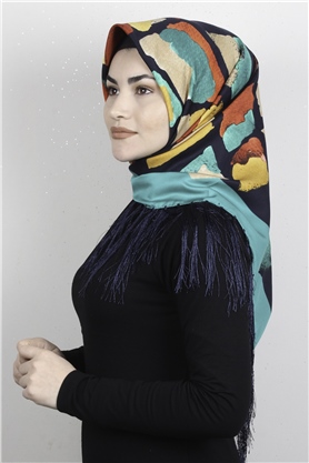Piramit Püsküllü Eşarp 111-0068 Yeşil