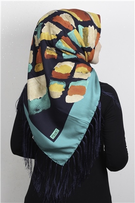 Piramit Püsküllü Eşarp 111-0068 Yeşil