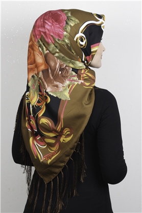 Piramit Püsküllü Eşarp 111-0070 Kahve