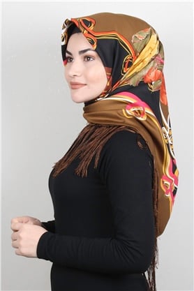 Piramit Püsküllü Eşarp 111-0070 Kahve