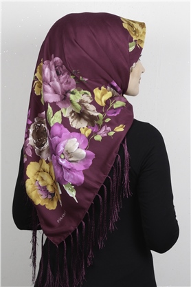 Piramit Püsküllü Eşarp 111-0073 Şarabi