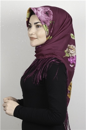 Piramit Püsküllü Eşarp 111-0073 Şarabi