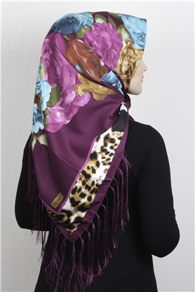 Piramit Püsküllü Eşarp 111-0074 Mor