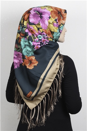 Piramit Püsküllü Eşarp 111-0075 Yeşil