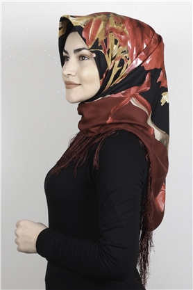 Piramit Püsküllü Eşarp 111-0078 Kırmızı