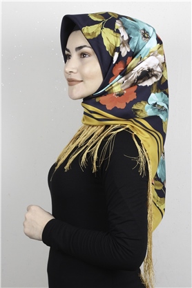 Piramit Püsküllü Eşarp 111-0079 Hardal