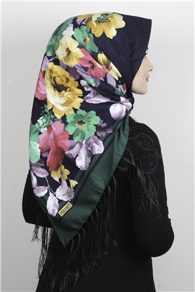 Piramit Püsküllü Eşarp 111-0080 Yeşil