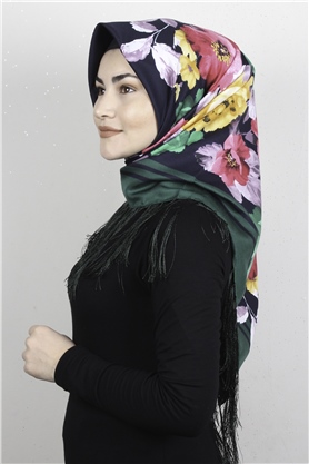 Piramit Püsküllü Eşarp 111-0080 Yeşil