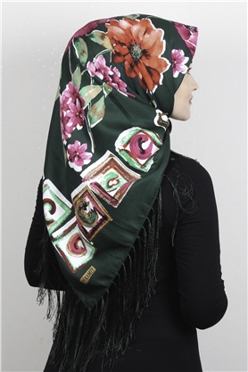 Piramit Püsküllü Eşarp 111-0081 Yeşil